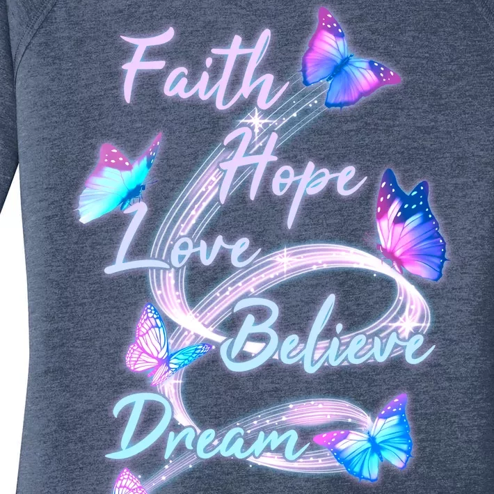 Faith Hope Love Believe Dream - Butterflies Women's Perfect Tri Tunic Long Sleeve Shirt