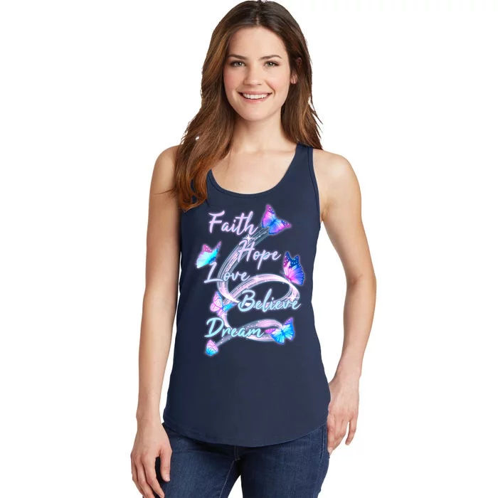 Faith Hope Love Believe Dream - Butterflies Ladies Essential Tank