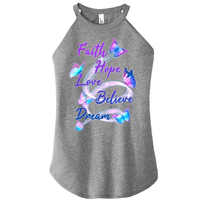 Faith Hope Love Believe Dream - Butterflies Women’s Perfect Tri Rocker Tank