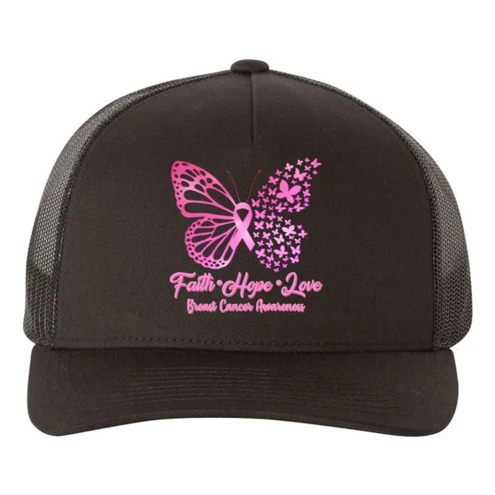 Faith Hope Love Breast Cancer Awareness Butterflies Yupoong Adult 5-Panel Trucker Hat