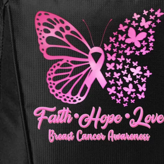 Faith Hope Love Breast Cancer Awareness Butterflies City Backpack