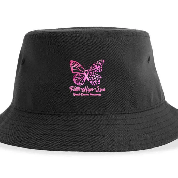 Faith Hope Love Breast Cancer Awareness Butterflies Sustainable Bucket Hat