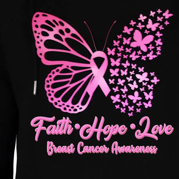 Faith Hope Love Breast Cancer Awareness Butterflies Womens Funnel Neck Pullover Hood