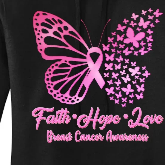 Faith Hope Love Breast Cancer Awareness Butterflies Women's Pullover Hoodie