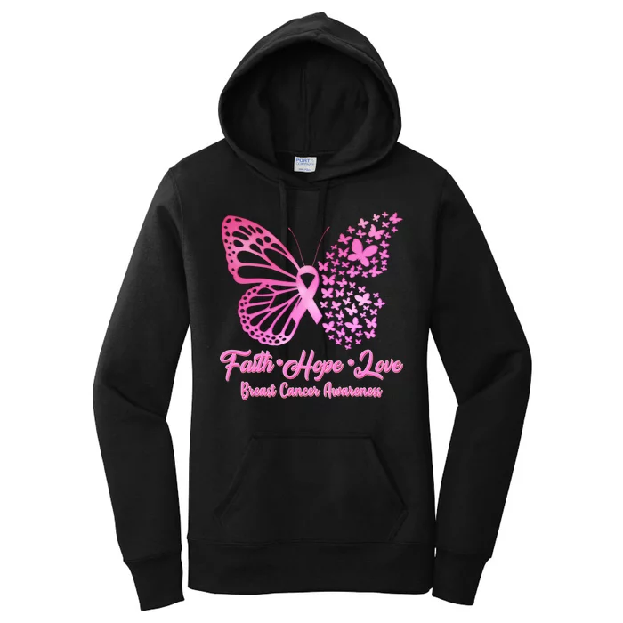 Faith Hope Love Breast Cancer Awareness Butterflies Women's Pullover Hoodie