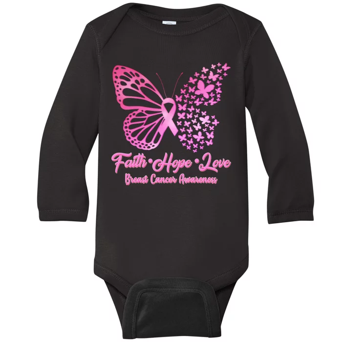 Faith Hope Love Breast Cancer Awareness Butterflies Baby Long Sleeve Bodysuit