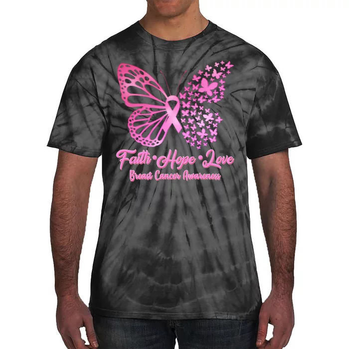 Faith Hope Love Breast Cancer Awareness Butterflies Tie-Dye T-Shirt