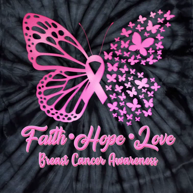 Faith Hope Love Breast Cancer Awareness Butterflies Tie-Dye T-Shirt