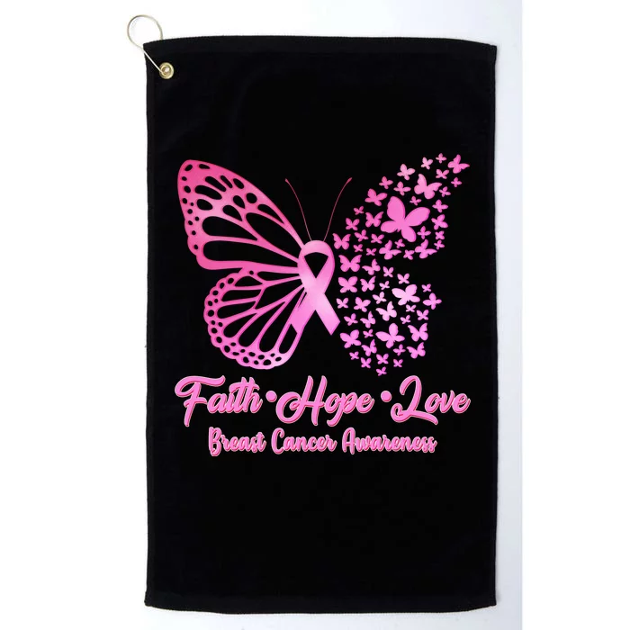 Faith Hope Love Breast Cancer Awareness Butterflies Platinum Collection Golf Towel