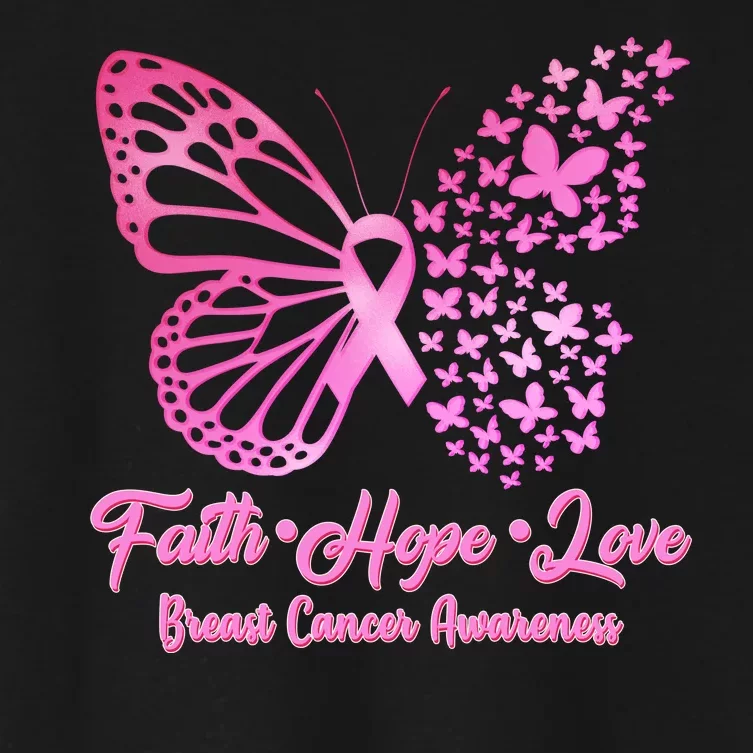 Faith Hope Love Breast Cancer Awareness Butterflies Women's Crop Top Tee