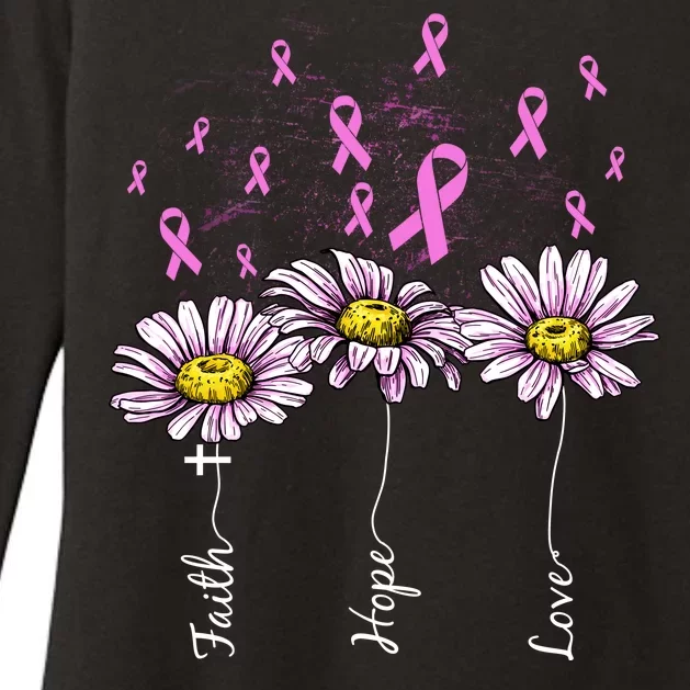 Faith Hope Love Breast Cancer Awareness Floral Womens CVC Long Sleeve Shirt