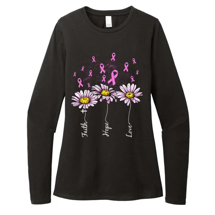 Faith Hope Love Breast Cancer Awareness Floral Womens CVC Long Sleeve Shirt