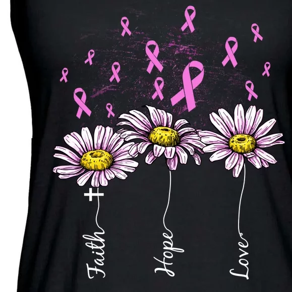 Faith Hope Love Breast Cancer Awareness Floral Ladies Essential Flowy Tank