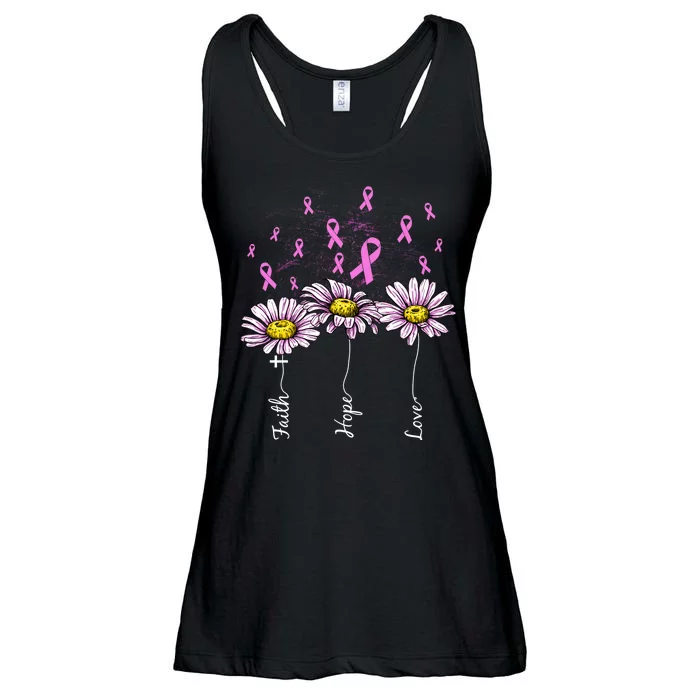 Faith Hope Love Breast Cancer Awareness Floral Ladies Essential Flowy Tank