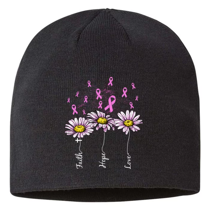 Faith Hope Love Breast Cancer Awareness Floral 8 1/2in Sustainable Knit Beanie