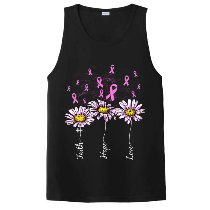 Faith Hope Love Breast Cancer Awareness Floral Performance Tank