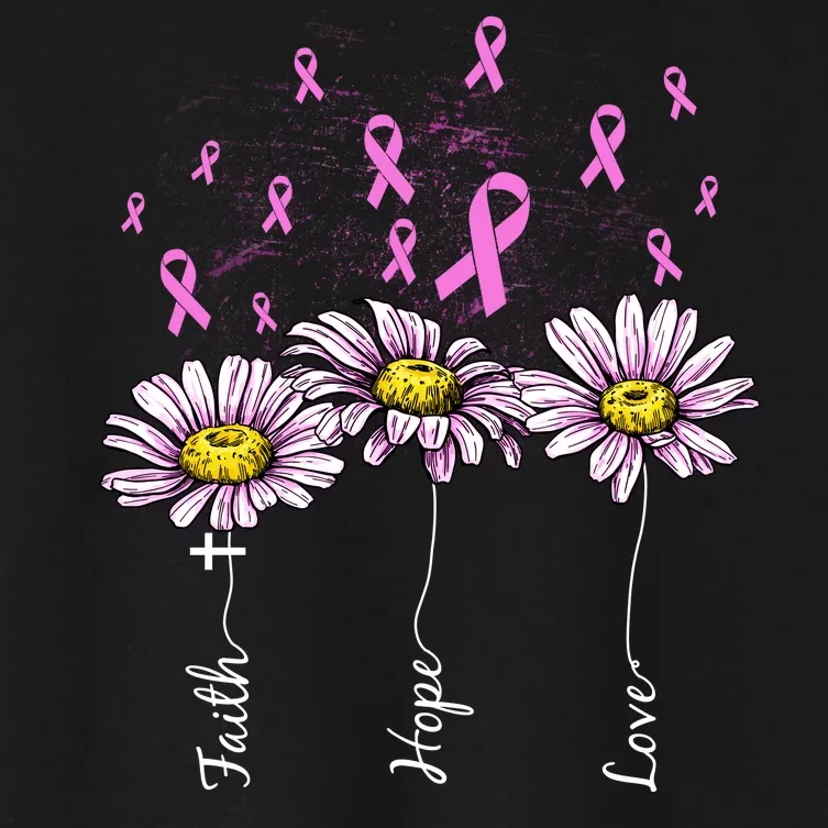 Faith Hope Love Breast Cancer Awareness Floral Women's Crop Top Tee