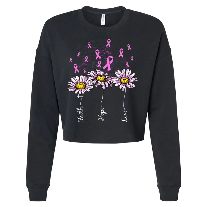 Faith Hope Love Breast Cancer Awareness Floral Cropped Pullover Crew