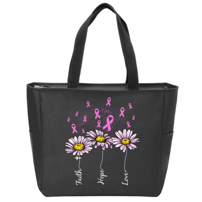 Faith Hope Love Breast Cancer Awareness Floral Zip Tote Bag