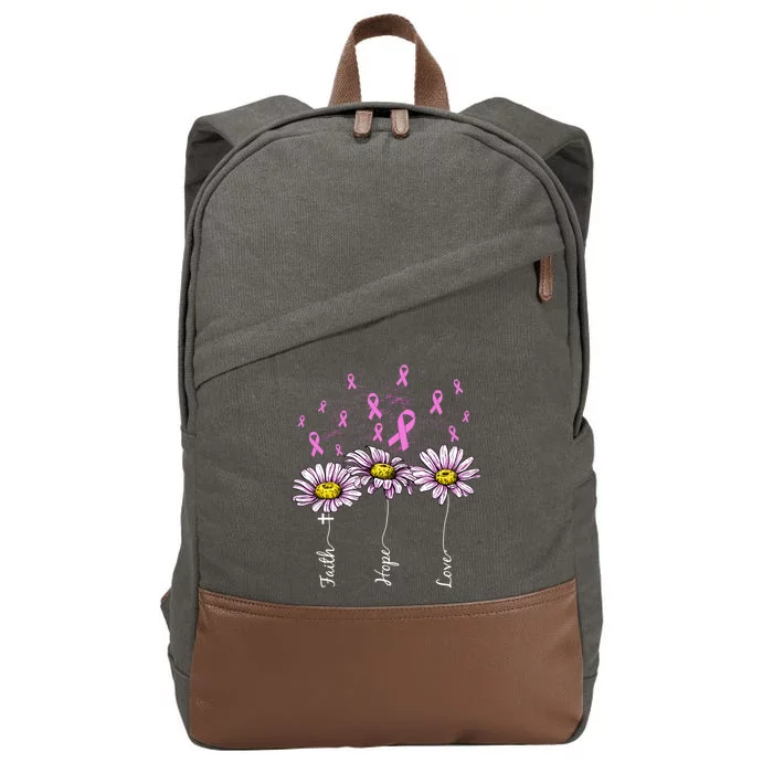 Faith Hope Love Breast Cancer Awareness Floral Cotton Canvas Backpack