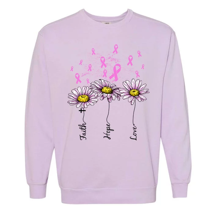 Faith Hope Love Breast Cancer Awareness Floral Garment-Dyed Sweatshirt