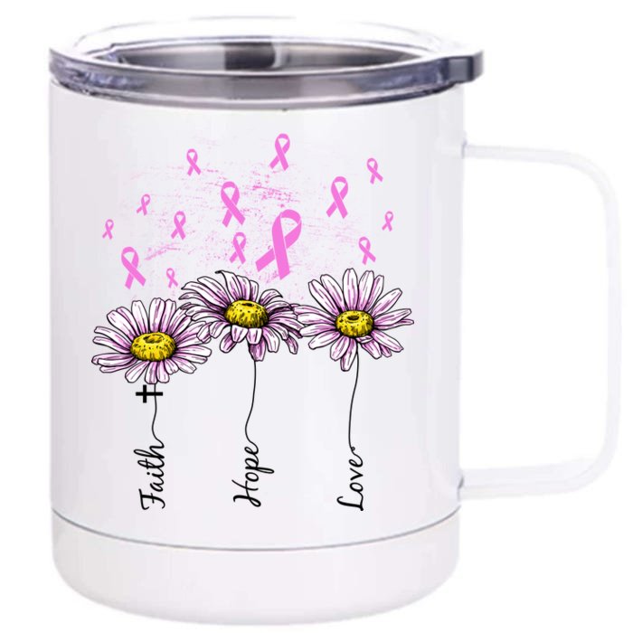 Faith Hope Love Breast Cancer Awareness Floral Front & Back 12oz Stainless Steel Tumbler Cup