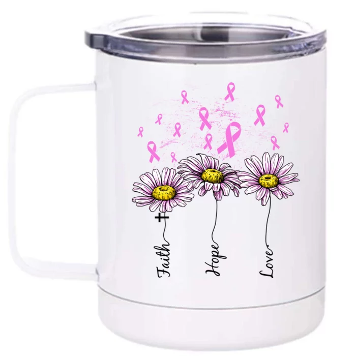 Faith Hope Love Breast Cancer Awareness Floral Front & Back 12oz Stainless Steel Tumbler Cup