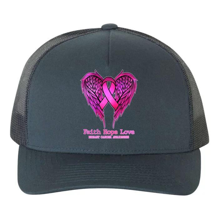 Faith Hope Love Breast Cancer Awareness Galaxy Wings Yupoong Adult 5-Panel Trucker Hat