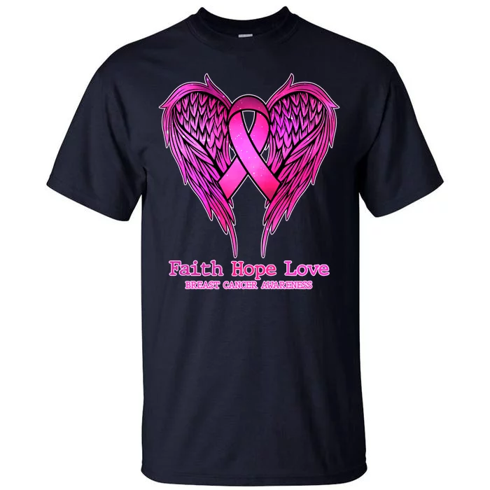 Faith Hope Love Breast Cancer Awareness Galaxy Wings Tall T-Shirt