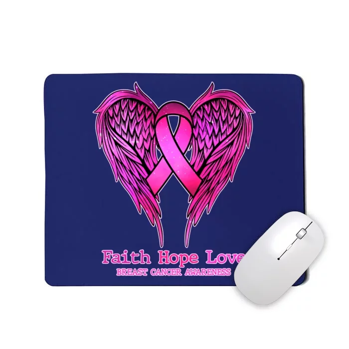 Faith Hope Love Breast Cancer Awareness Galaxy Wings Mousepad