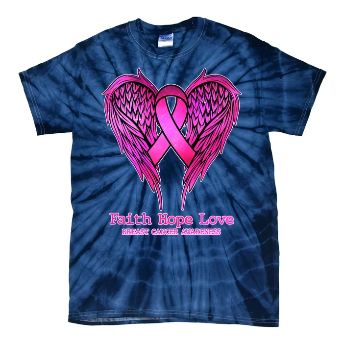 Faith Hope Love Breast Cancer Awareness Galaxy Wings Tie-Dye T-Shirt