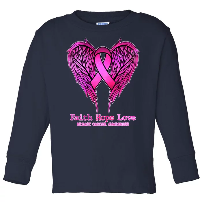 Faith Hope Love Breast Cancer Awareness Galaxy Wings Toddler Long Sleeve Shirt