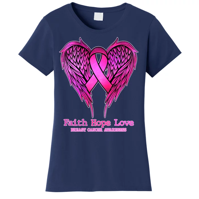 TeeShirtPalace | Faith Hope Love Breast Cancer Awareness Galaxy Wings  Women's T-Shirt