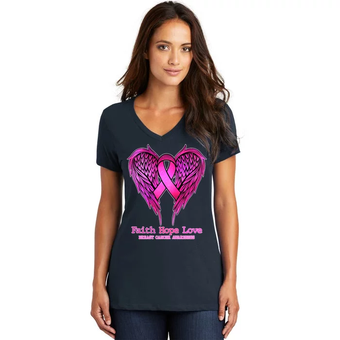 Faith Hope Love Breast Cancer Awareness Galaxy Wings Women's V-Neck T-Shirt