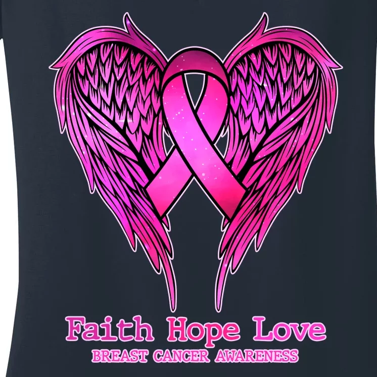 Faith Hope Love Breast Cancer Awareness Galaxy Wings Women's V-Neck T-Shirt