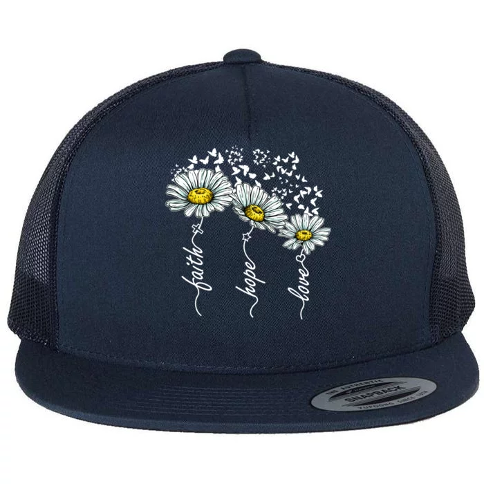 Faith Hope Love Butterflies Daisies Religious Flat Bill Trucker Hat