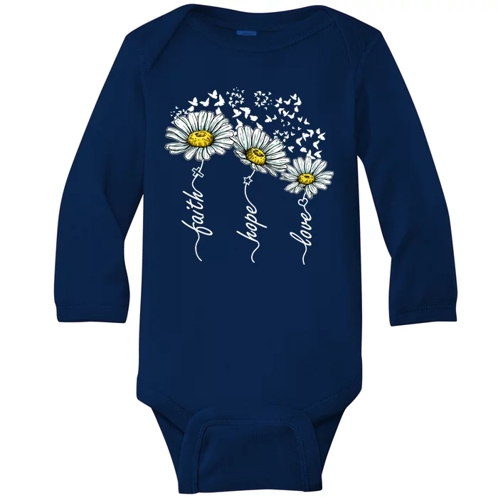 Faith Hope Love Butterflies Daisies Religious Baby Long Sleeve Bodysuit