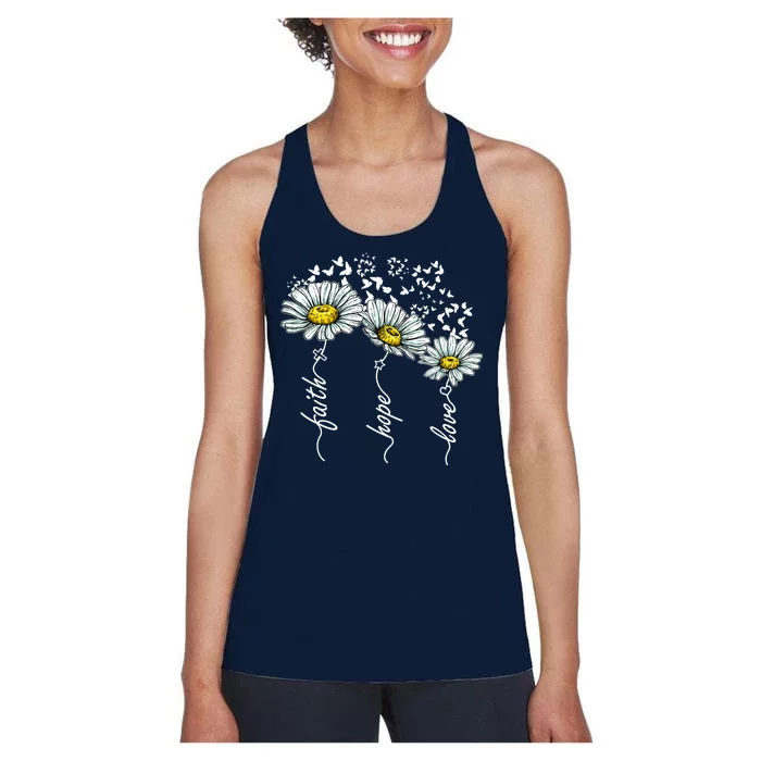 Faith Hope Love Butterflies Daisies Religious Women's Racerback Tank