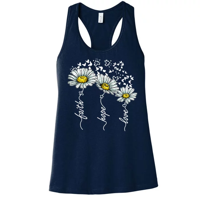 Faith Hope Love Butterflies Daisies Religious Women's Racerback Tank