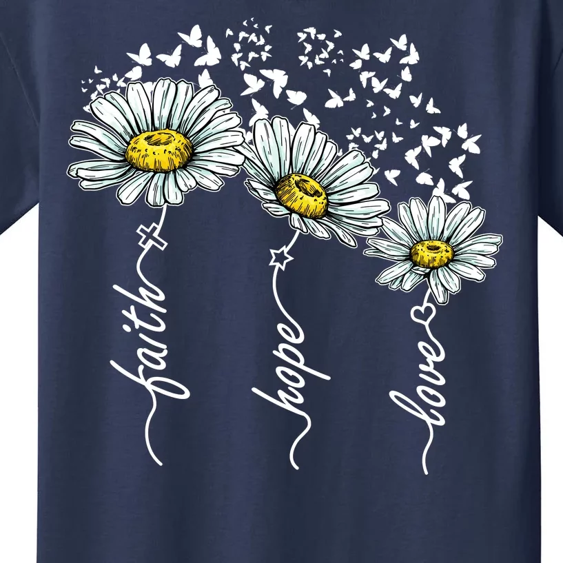 Faith Hope Love Butterflies Daisies Religious Kids T-Shirt