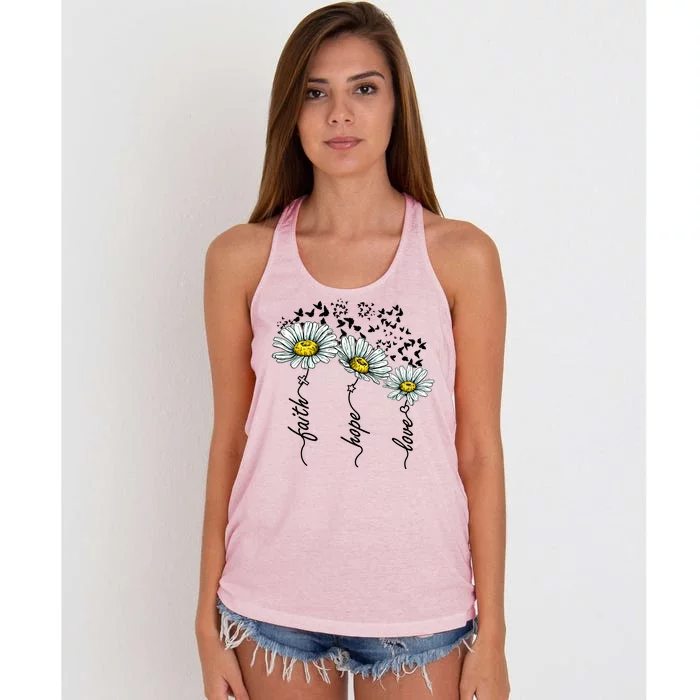 Faith Hope Love Butterflies Daisies Religious Women's Knotted Racerback Tank