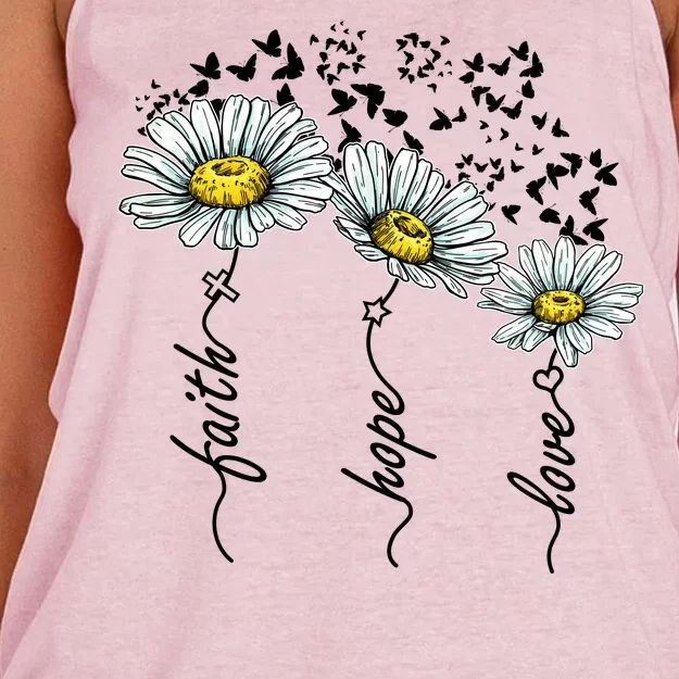 Faith Hope Love Butterflies Daisies Religious Women's Knotted Racerback Tank