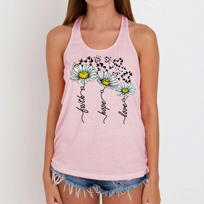 Faith Hope Love Butterflies Daisies Religious Women's Knotted Racerback Tank