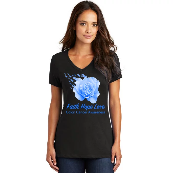 Faith Hope Love Colon Cancer Awareness Women's V-Neck T-Shirt