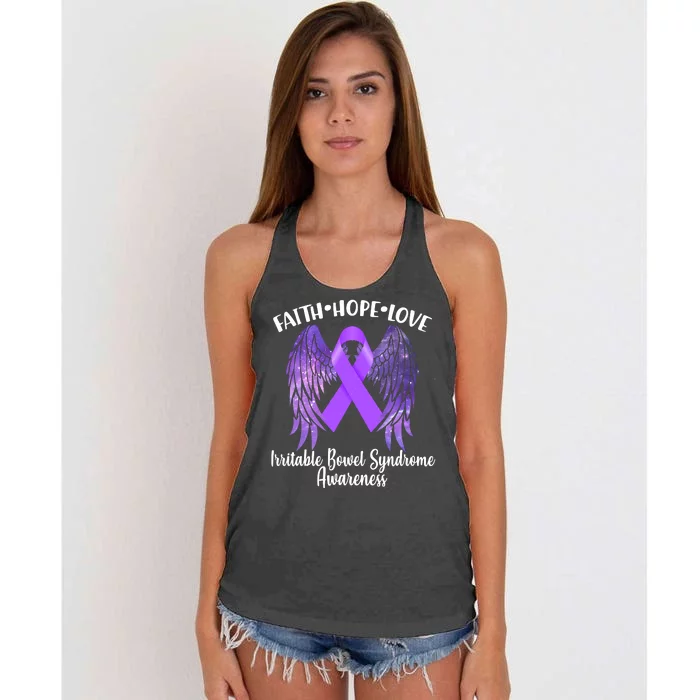 Faith Hope Love Irritable Bowel Syndrome Galaxy Angel Wings Women's Knotted Racerback Tank