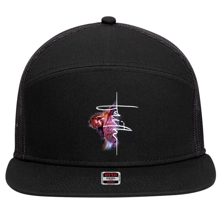 Faith In Jesus 7 Panel Mesh Trucker Snapback Hat