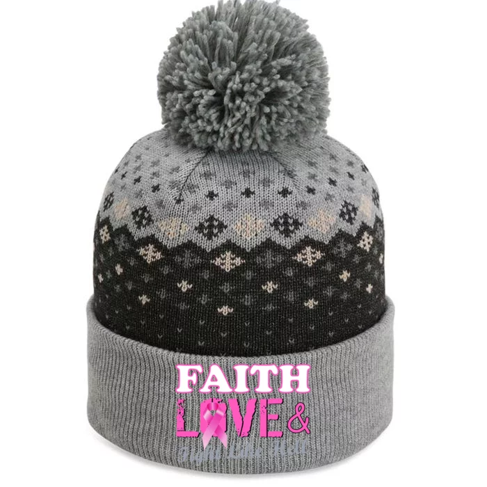 Faith Love & Fight Like Hell Ribbon Breast Cancer The Baniff Cuffed Pom Beanie