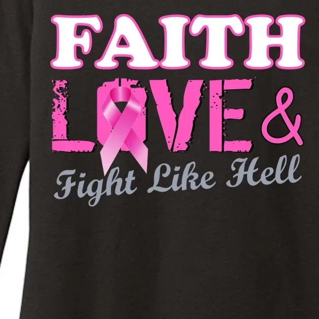 Faith Love & Fight Like Hell Ribbon Breast Cancer Womens CVC Long Sleeve Shirt