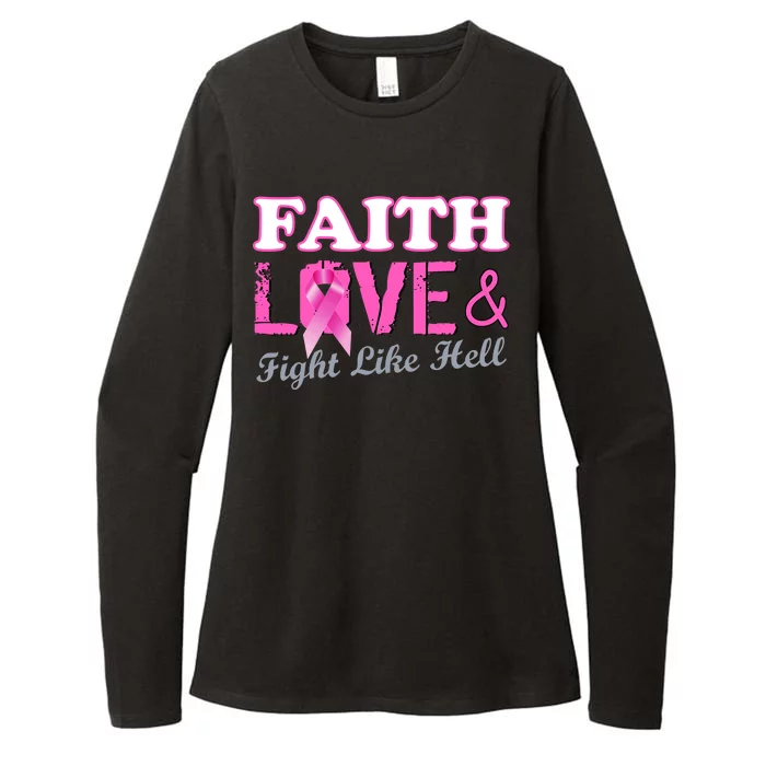 Faith Love & Fight Like Hell Ribbon Breast Cancer Womens CVC Long Sleeve Shirt