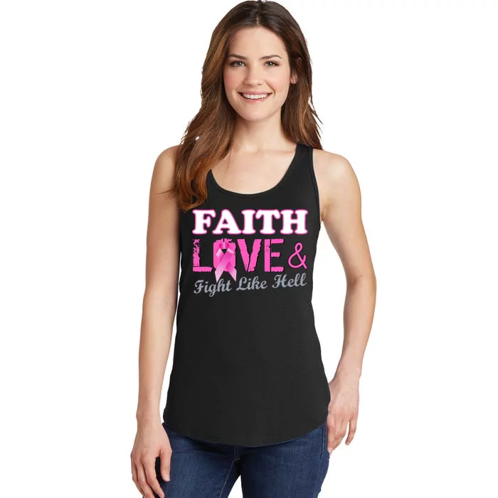 Faith Love & Fight Like Hell Ribbon Breast Cancer Ladies Essential Tank